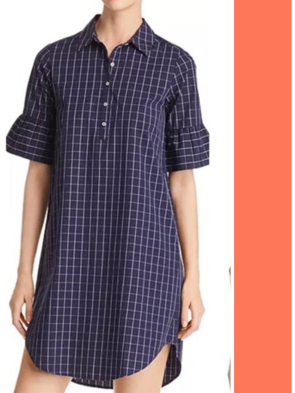 Scotch & Soda Ruffle Sleeve Mini Shirt Dress in Blue Windowpane Check Size M EUC